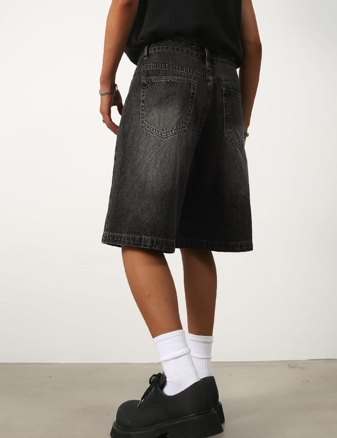 imageEMMIOL Baggy Jean Shorts Meny2k Jorts Hip Hop Mens Denim Shorts Loose Fit Vintage Streetwear SummerBlack