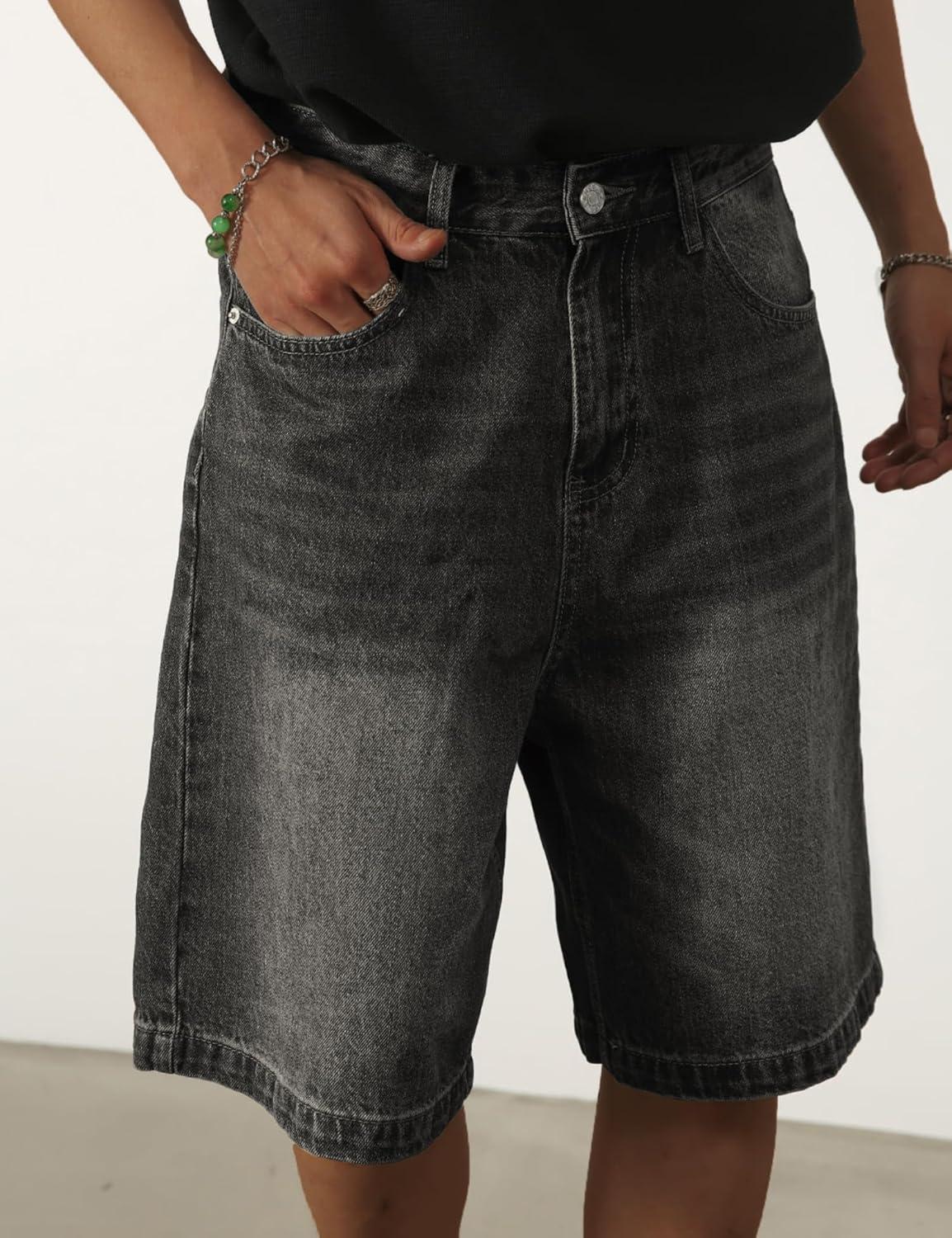 imageEMMIOL Baggy Jean Shorts Meny2k Jorts Hip Hop Mens Denim Shorts Loose Fit Vintage Streetwear SummerBlack