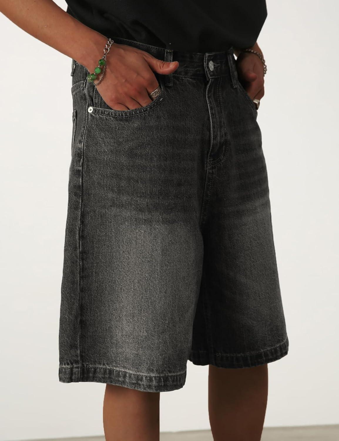 imageEMMIOL Baggy Jean Shorts Meny2k Jorts Hip Hop Mens Denim Shorts Loose Fit Vintage Streetwear SummerBlack