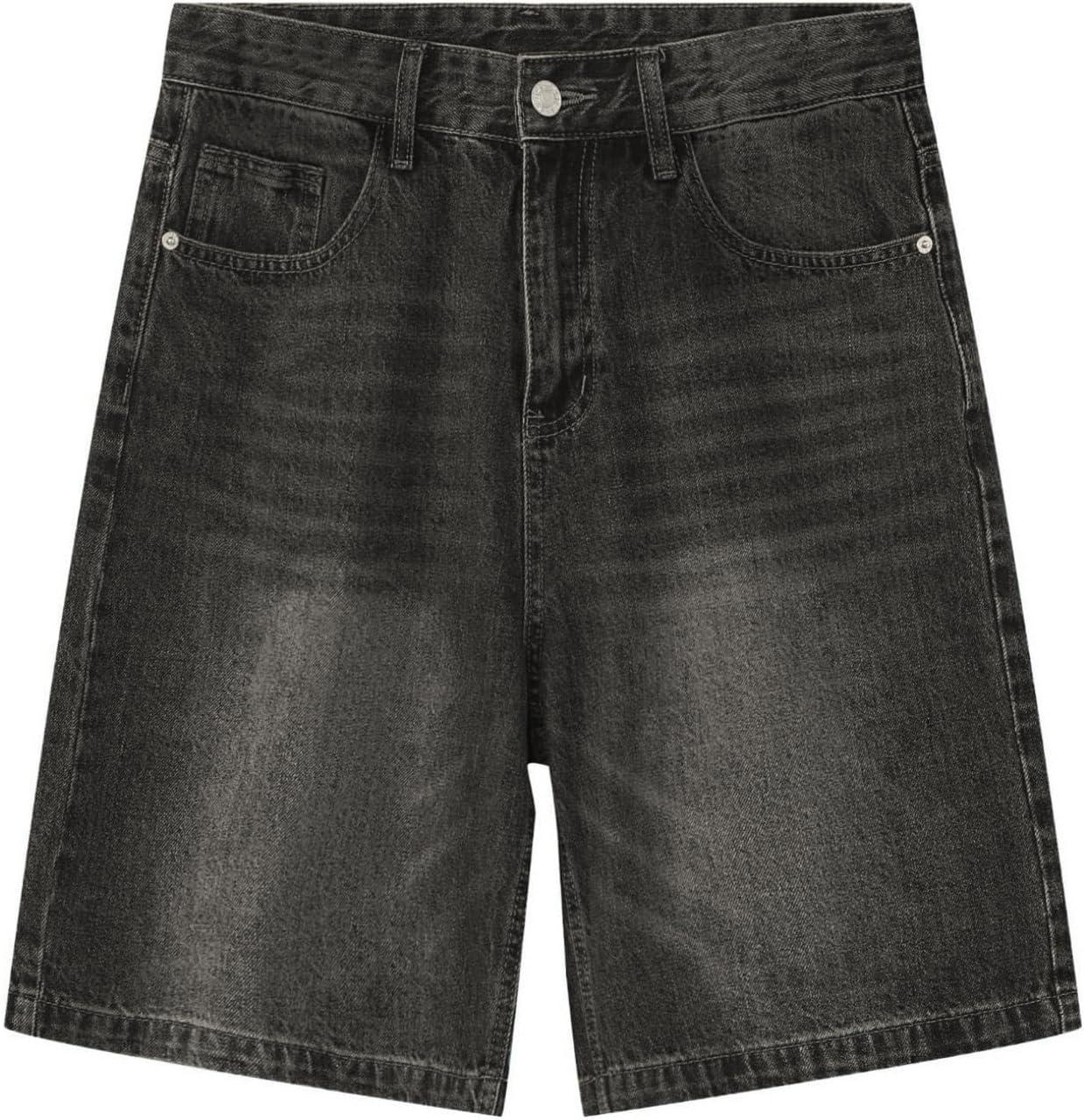 imageEMMIOL Baggy Jean Shorts Meny2k Jorts Hip Hop Mens Denim Shorts Loose Fit Vintage Streetwear SummerBlack