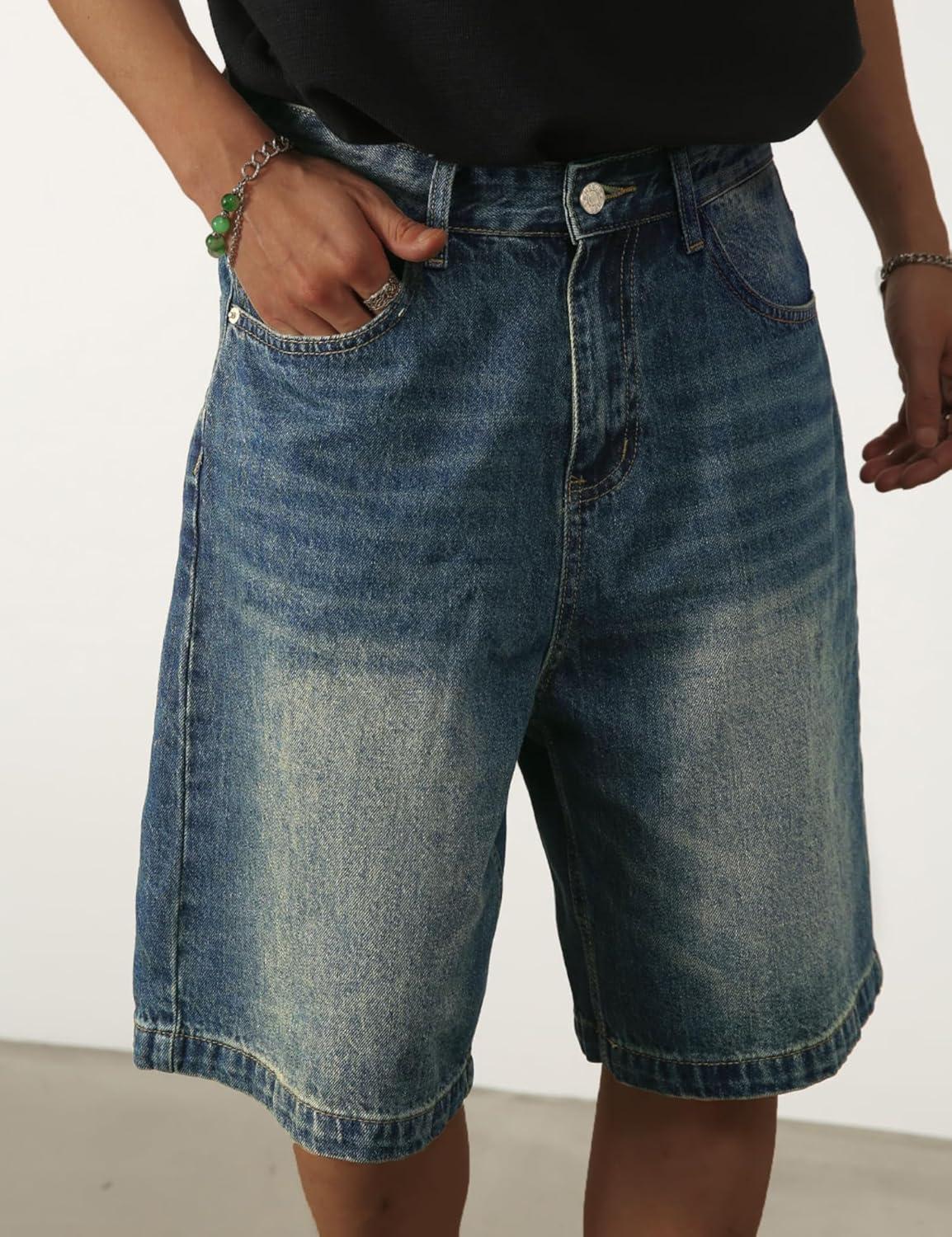 imageEMMIOL Baggy Jean Shorts Meny2k Jorts Hip Hop Mens Denim Shorts Loose Fit Vintage Streetwear SummerBlue