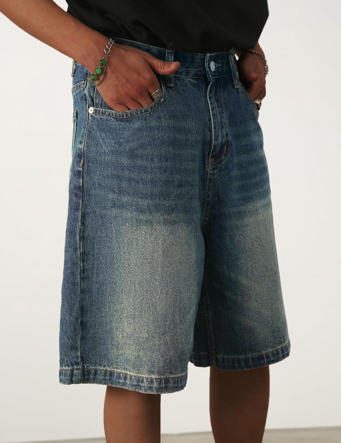 imageEMMIOL Baggy Jean Shorts Meny2k Jorts Hip Hop Mens Denim Shorts Loose Fit Vintage Streetwear SummerBlue