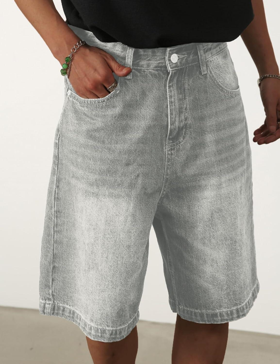 imageEMMIOL Baggy Jean Shorts Meny2k Jorts Hip Hop Mens Denim Shorts Loose Fit Vintage Streetwear SummerGrey