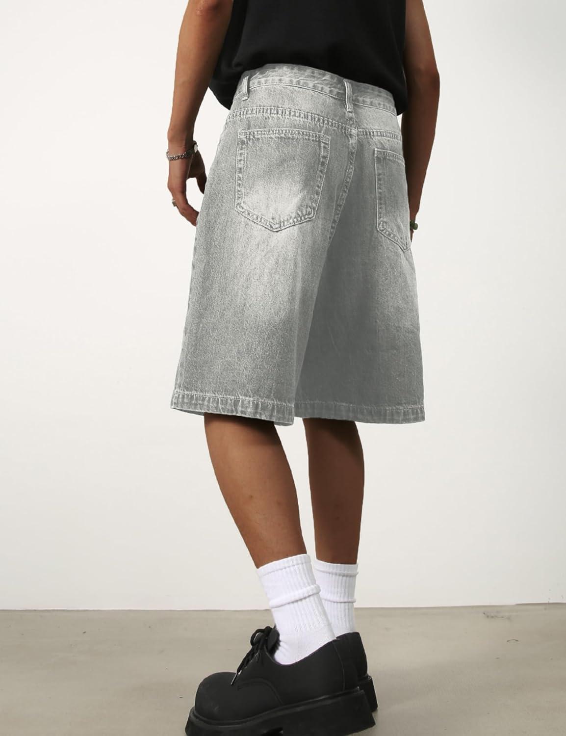 imageEMMIOL Baggy Jean Shorts Meny2k Jorts Hip Hop Mens Denim Shorts Loose Fit Vintage Streetwear SummerGrey