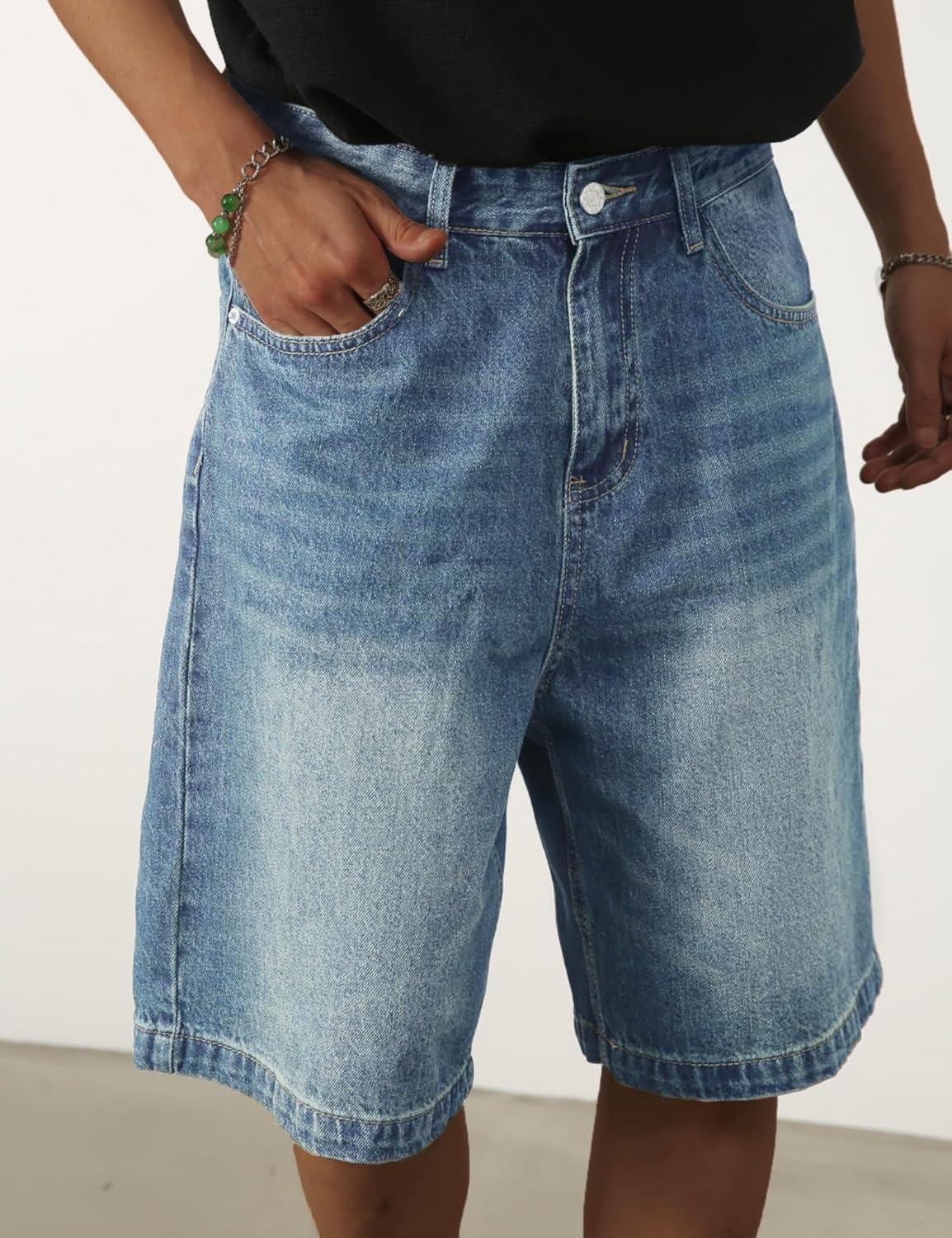 imageEMMIOL Baggy Jean Shorts Meny2k Jorts Hip Hop Mens Denim Shorts Loose Fit Vintage Streetwear SummerLight Blue