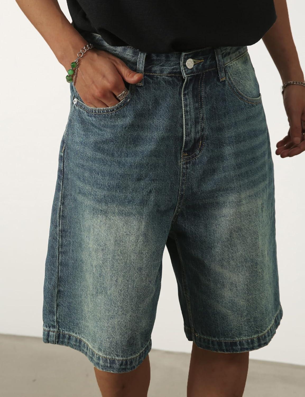 imageEMMIOL Baggy Jean Shorts Meny2k Jorts Hip Hop Mens Denim Shorts Loose Fit Vintage Streetwear SummerNavy Blue