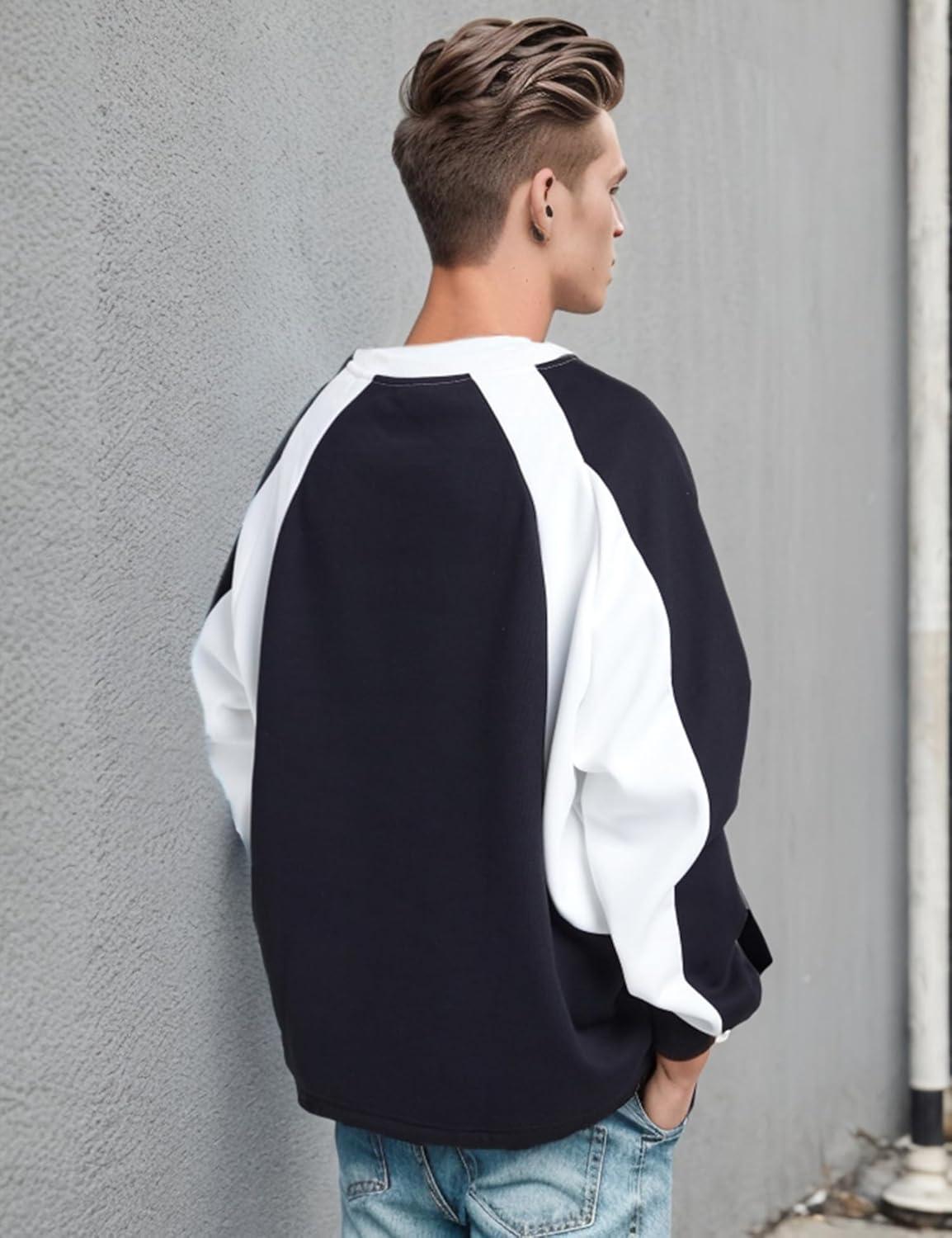 imageEMMIOL Oversized Crewneck Sweatshirts for Men Vintage Graphic Pullover Loose Fit Streetwear Long Sleeve TopBlacka