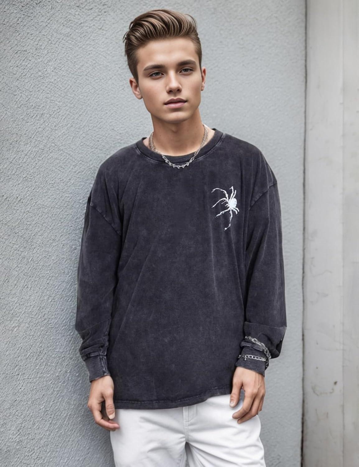 imageEMMIOL Oversized Crewneck Sweatshirts for Men Vintage Graphic Pullover Loose Fit Streetwear Long Sleeve TopBlackx