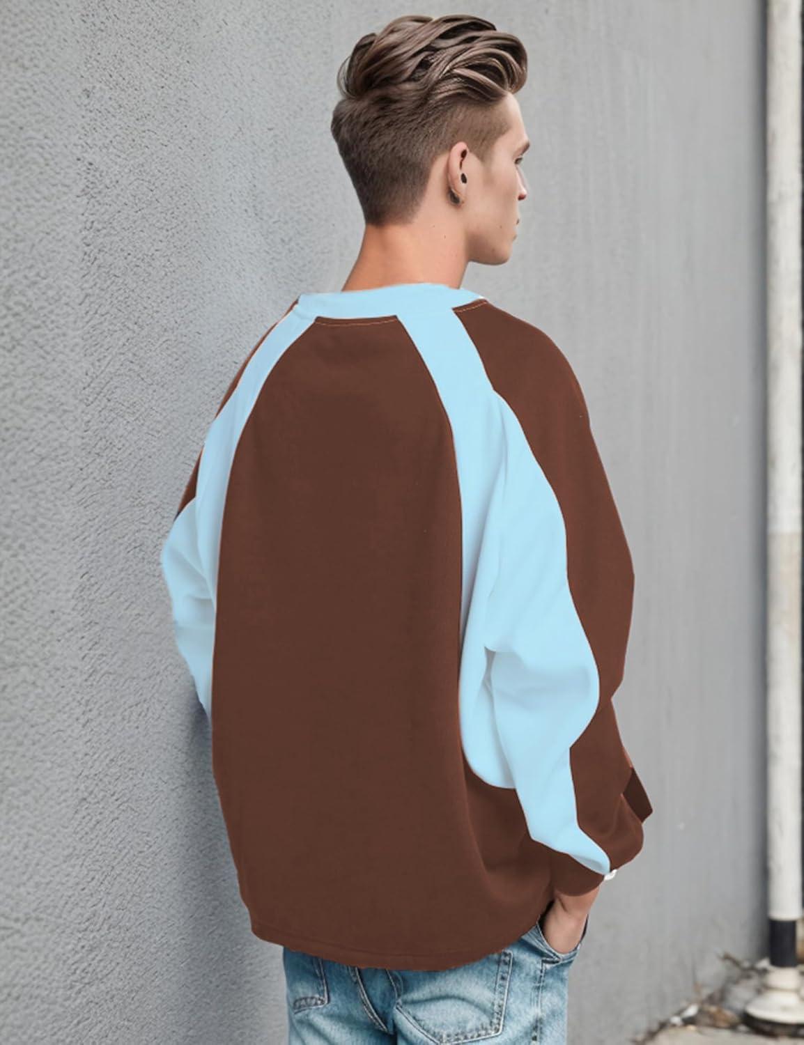 imageEMMIOL Oversized Crewneck Sweatshirts for Men Vintage Graphic Pullover Loose Fit Streetwear Long Sleeve TopBrown