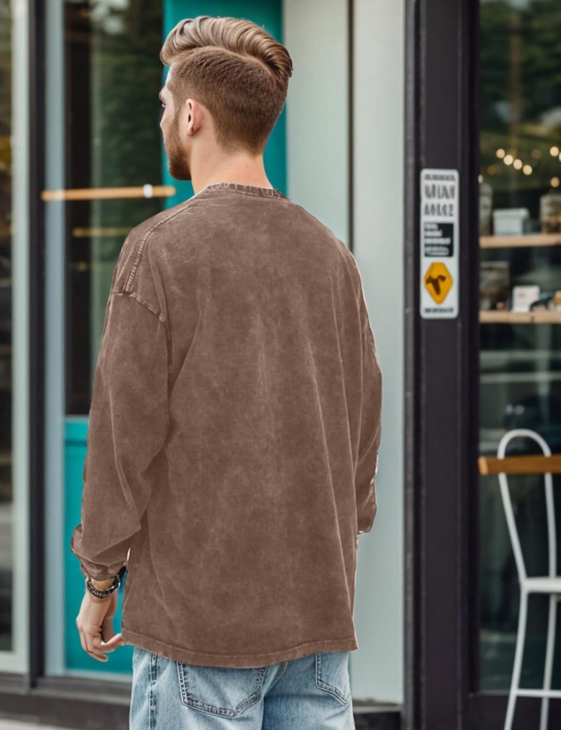 imageEMMIOL Oversized Crewneck Sweatshirts for Men Vintage Graphic Pullover Loose Fit Streetwear Long Sleeve TopBrownx