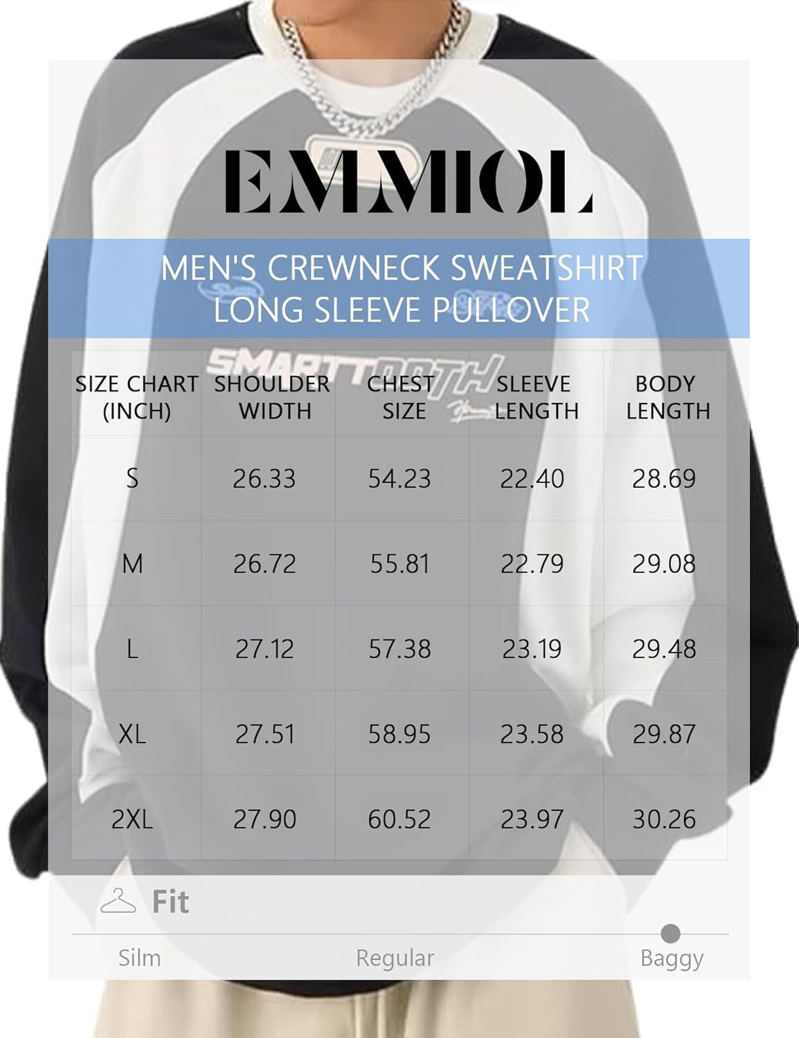 imageEMMIOL Oversized Crewneck Sweatshirts for Men Vintage Graphic Pullover Loose Fit Streetwear Long Sleeve TopGray
