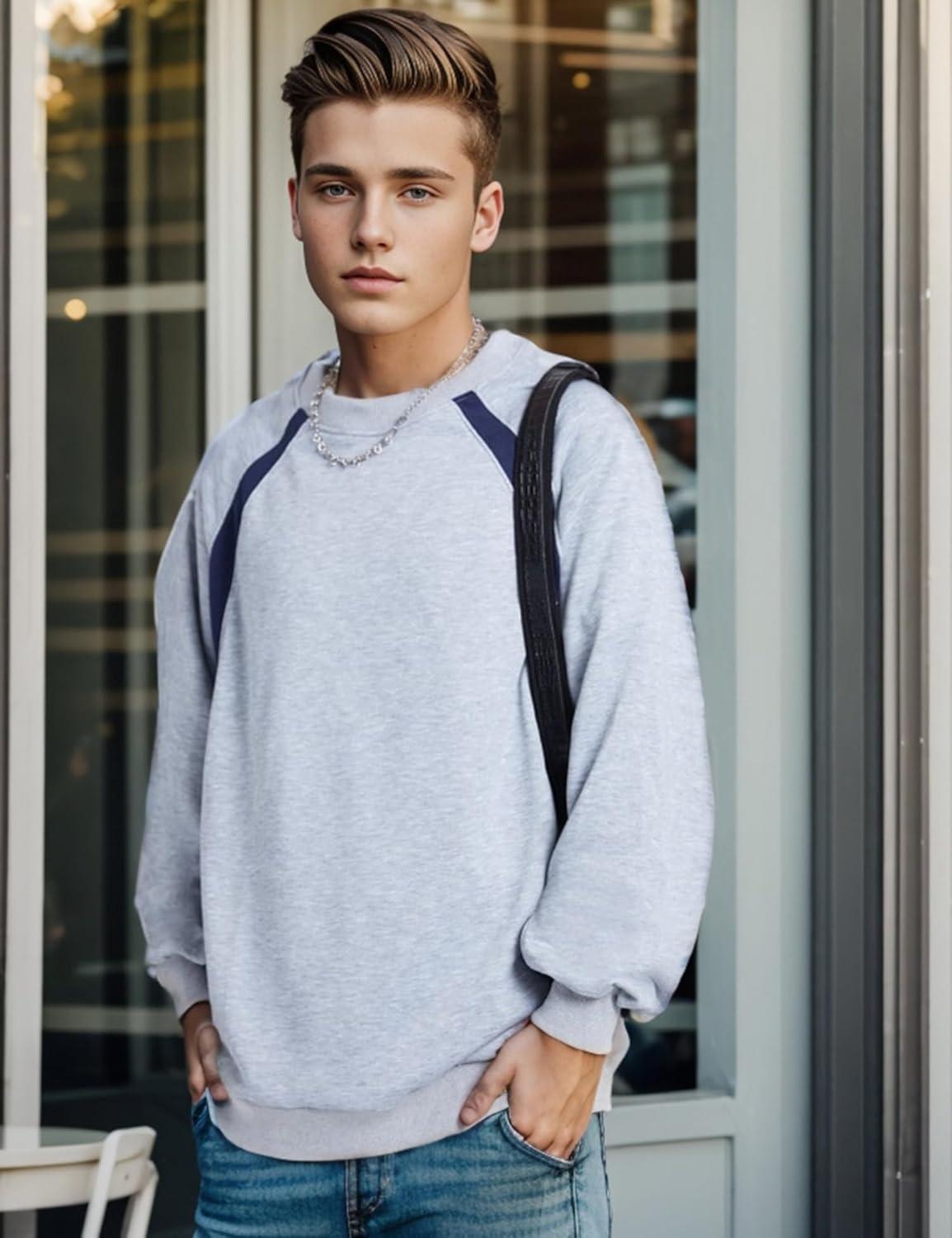 imageEMMIOL Oversized Crewneck Sweatshirts for Men Vintage Graphic Pullover Loose Fit Streetwear Long Sleeve TopGray