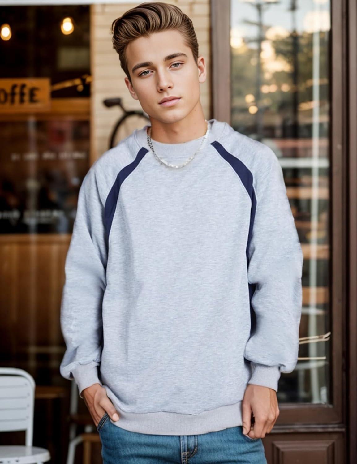 imageEMMIOL Oversized Crewneck Sweatshirts for Men Vintage Graphic Pullover Loose Fit Streetwear Long Sleeve TopGray