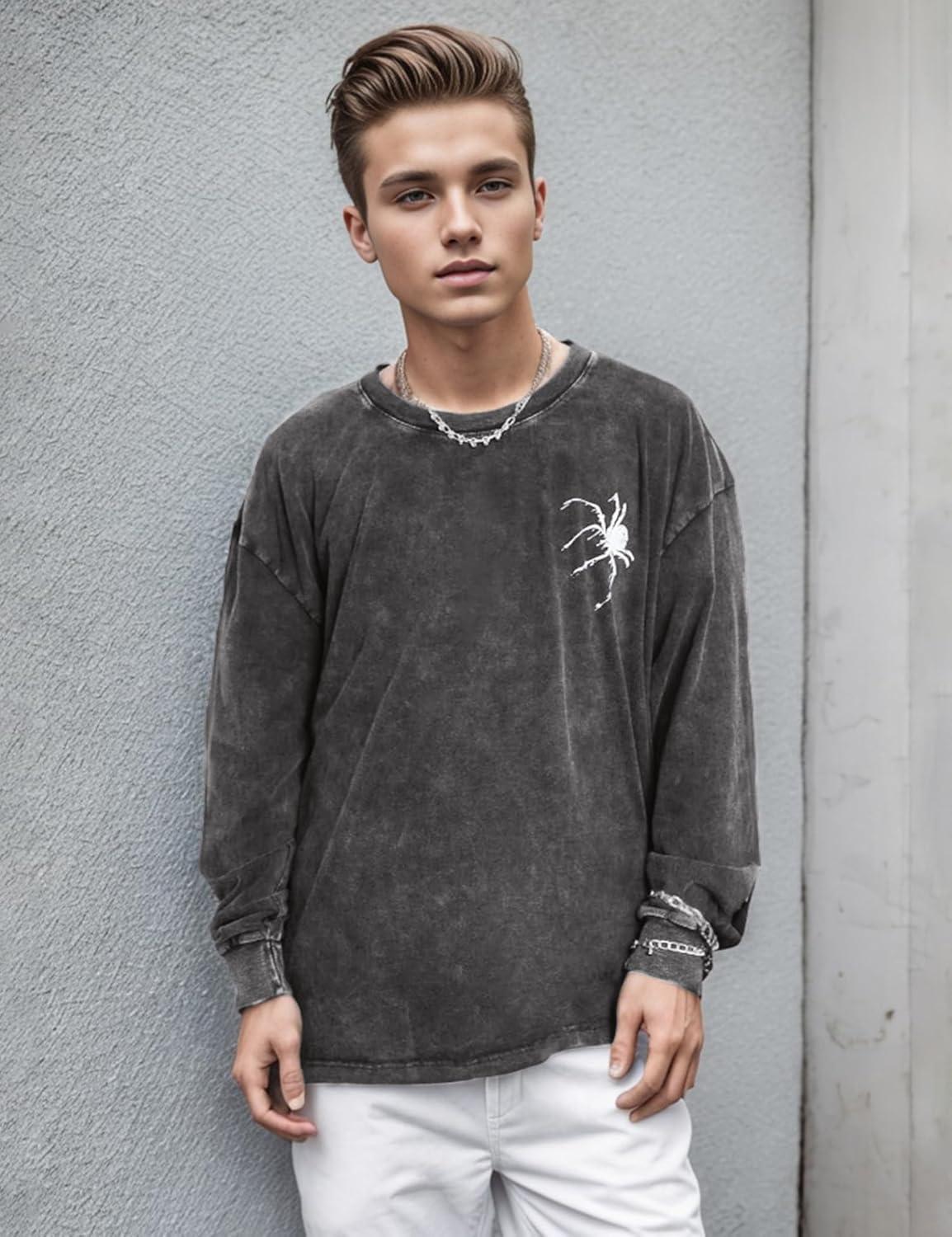 imageEMMIOL Oversized Crewneck Sweatshirts for Men Vintage Graphic Pullover Loose Fit Streetwear Long Sleeve TopGrayx