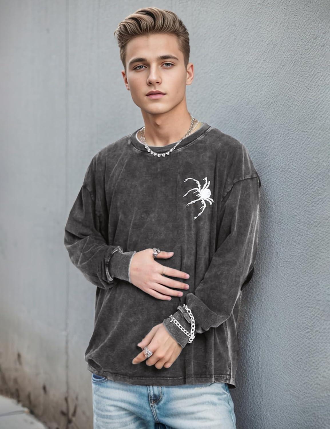 imageEMMIOL Oversized Crewneck Sweatshirts for Men Vintage Graphic Pullover Loose Fit Streetwear Long Sleeve TopGrayx