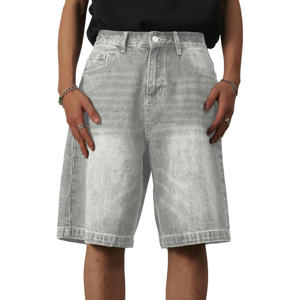 imageEMMIOL Baggy Jean Shorts Meny2k Jorts Hip Hop Mens Denim Shorts Loose Fit Vintage Streetwear SummerGrey