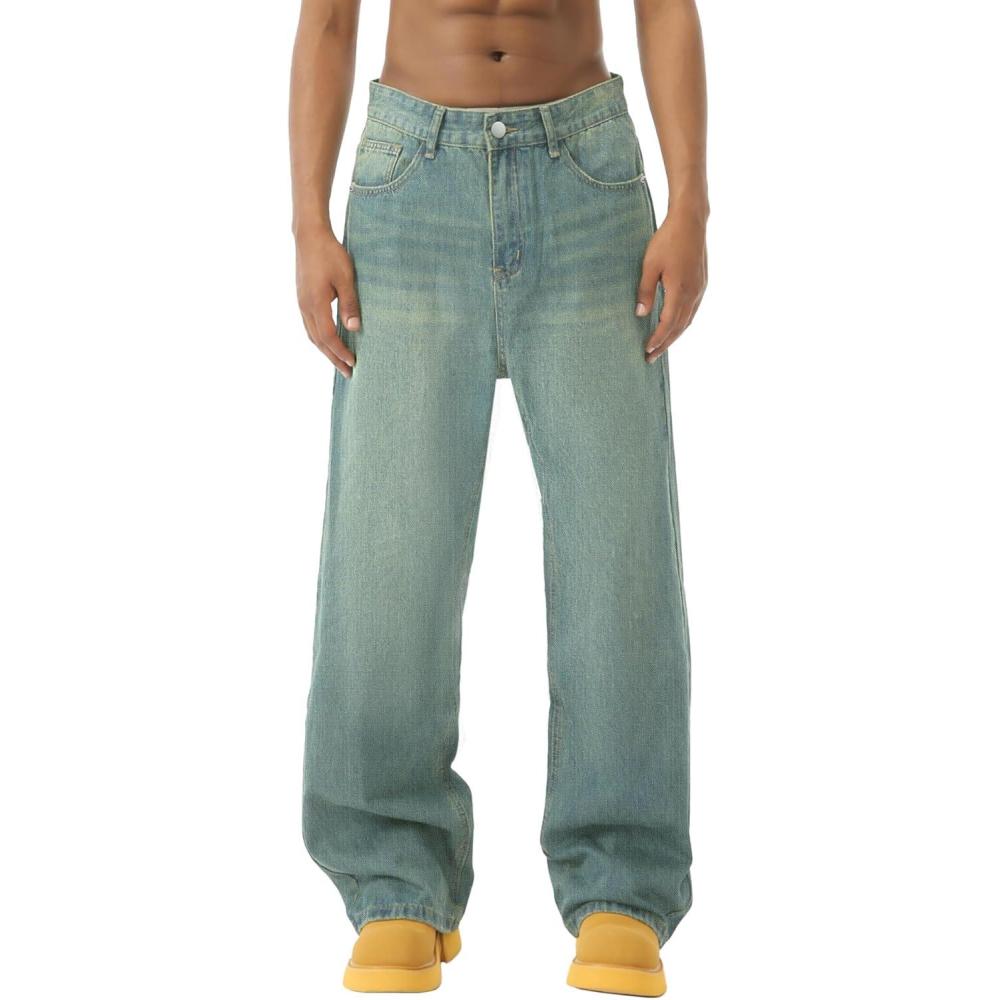 imageEMMIOL Baggy Jeans Men Wide LegY2k Hip Hop Skater Denim Cargo Pants Casual Loose FitRelaxed Long TrousersGreenb