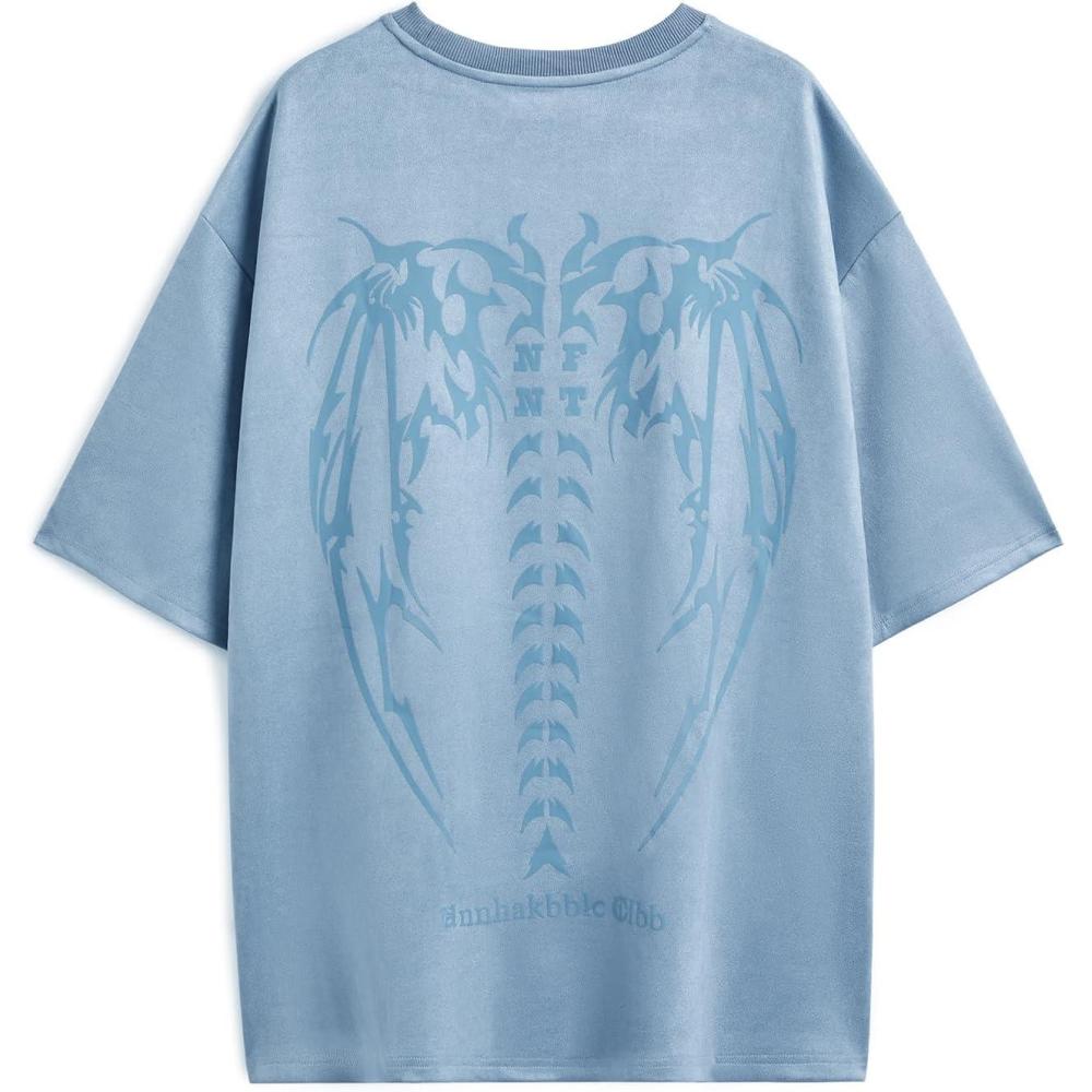 imageEMMIOL Mens Y2k Baggy Shirts Graphic Tees Oversized Crew Neck Short Sleeve Streetwear Tshirts Summer Tops 2025Bluea