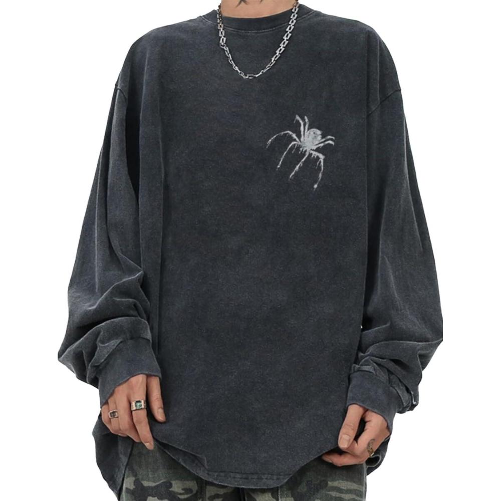 imageEMMIOL Oversized Crewneck Sweatshirts for Men Vintage Graphic Pullover Loose Fit Streetwear Long Sleeve TopBlackx