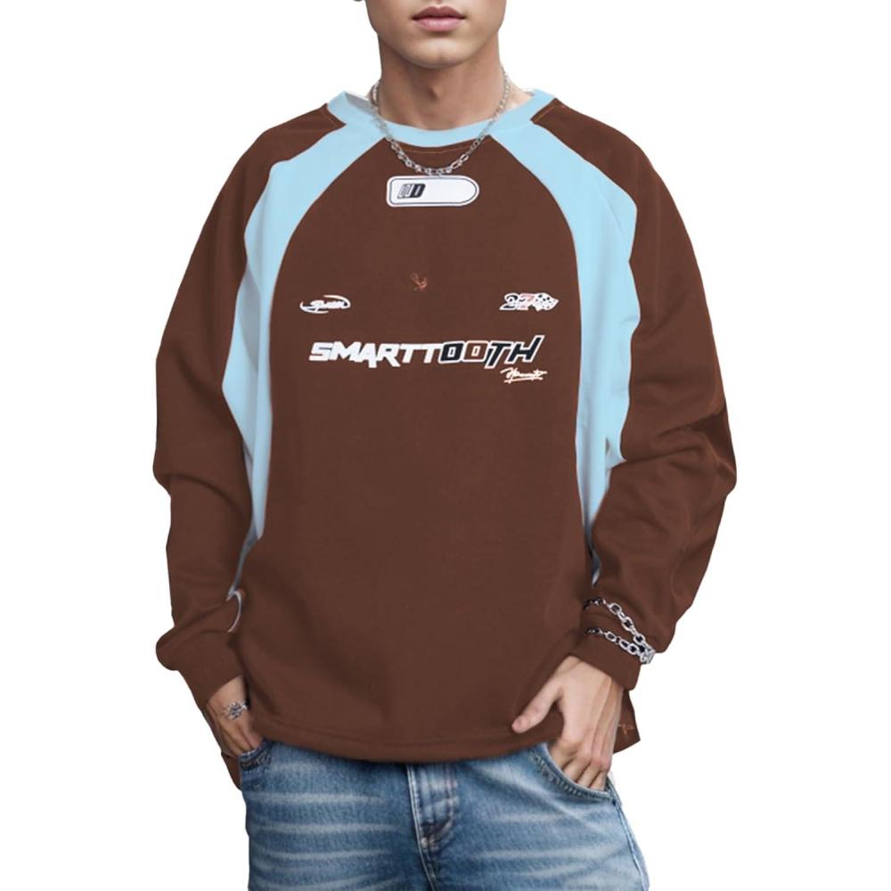 imageEMMIOL Oversized Crewneck Sweatshirts for Men Vintage Graphic Pullover Loose Fit Streetwear Long Sleeve TopBrown