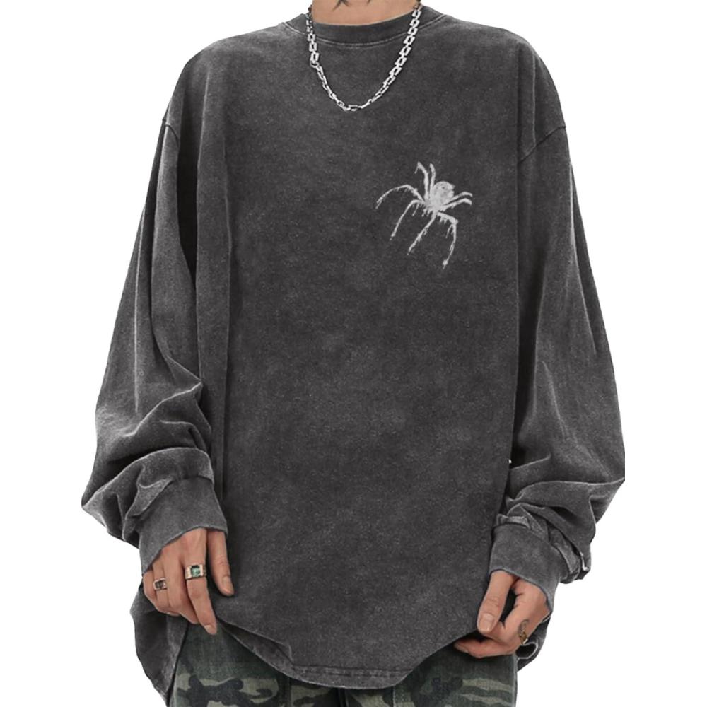 imageEMMIOL Oversized Crewneck Sweatshirts for Men Vintage Graphic Pullover Loose Fit Streetwear Long Sleeve TopGrayx