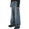 EMMIOL Baggy Jeans Men Wide Leg,Y2k Hip Hop Skater Denim Cargo Pants Casual Loose Fit,Relaxed Long Trousers(Blue-b)