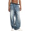 EMMIOL Baggy Jeans Men Wide Leg,Y2k Hip Hop Skater Denim Cargo Pants Casual Loose Fit,Relaxed Long Trousers(Blue-c)
