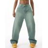 EMMIOL Baggy Jeans Men Wide Leg,Y2k Hip Hop Skater Denim Cargo Pants Casual Loose Fit,Relaxed Long Trousers(Green-b)