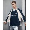 EMMIOL Oversized Crewneck Sweatshirts for Men Vintage Graphic Pullover Loose Fit Streetwear Long Sleeve Top(Navy Blue)