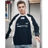 EMMIOL Oversized Crewneck Sweatshirts for Men Vintage Graphic Pullover Loose Fit Streetwear Long Sleeve Top(Navy Blue)