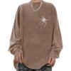 EMMIOL Oversized Crewneck Sweatshirts for Men Vintage Graphic Pullover Loose Fit Streetwear Long Sleeve Top(Brown-x)