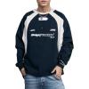 EMMIOL Oversized Crewneck Sweatshirts for Men Vintage Graphic Pullover Loose Fit Streetwear Long Sleeve Top(Navy Blue)