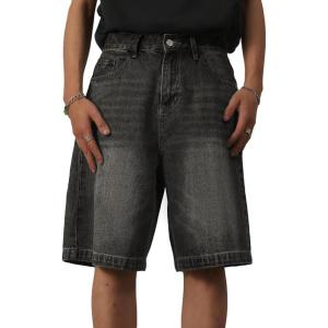 EMMIOL Baggy Jean Shorts Men,y2k Jorts Hip Hop, Mens Denim Shorts Loose Fit Vintage Streetwear Summer(Black)