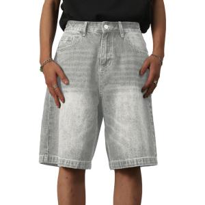 EMMIOL Baggy Jean Shorts Men,y2k Jorts Hip Hop, Mens Denim Shorts Loose Fit Vintage Streetwear Summer(Grey)