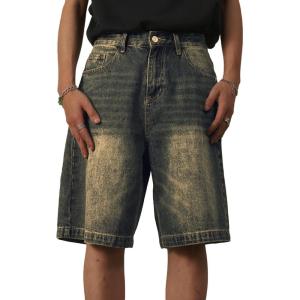 EMMIOL Baggy Jean Shorts Men,y2k Jorts Hip Hop, Mens Denim Shorts Loose Fit Vintage Streetwear Summer(Khaki)