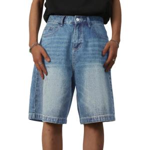 EMMIOL Baggy Jean Shorts Men,y2k Jorts Hip Hop, Mens Denim Shorts Loose Fit Vintage Streetwear Summer(Light Blue)