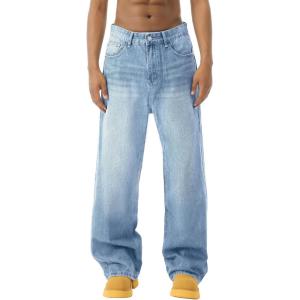 EMMIOL Baggy Jeans Men Wide Leg,Y2k Hip Hop Skater Denim Cargo Pants Casual Loose Fit,Relaxed Long Trousers(Blue-c)