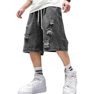 EMMIOL Baggy Jorts Men, Jean Shorts Cargo Ripped Y2K, Mens Denim Shorts Elastic Loose Fit Oversized Vintage Streetwear(Dark Grey)