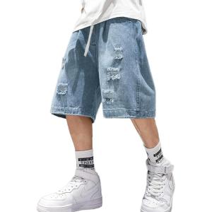 EMMIOL Baggy Jorts Men, Jean Shorts Cargo Ripped Y2K, Mens Denim Shorts Elastic Loose Fit Oversized Vintage Streetwear(Light Blue)