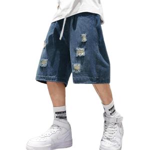 EMMIOL Baggy Jorts Men, Jean Shorts Cargo Ripped Y2K, Mens Denim Shorts Elastic Loose Fit Oversized Vintage Streetwear(Vintage Blue)