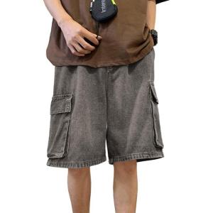 EMMIOL Baggy Jorts Men, Jean Shorts Cargo Ripped Y2K, Mens Denim Shorts Elastic Loose Fit Oversized Vintage Streetwear(Washed Grey)
