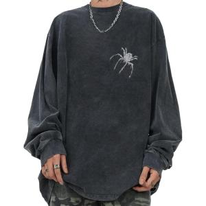 EMMIOL Oversized Crewneck Sweatshirts for Men Vintage Graphic Pullover Loose Fit Streetwear Long Sleeve Top(Black-x)