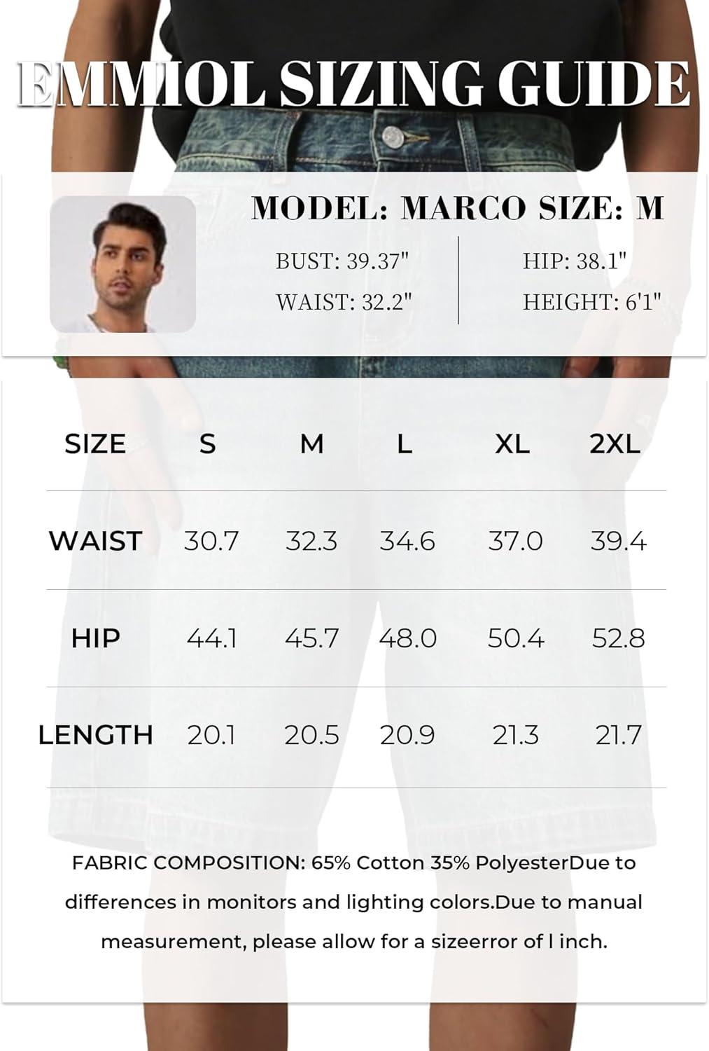 imageEMMIOL Baggy Jean Shorts Men y2k Jorts Hip Hop Comfortable Denim Tears Shorts High Waisted and Wide Leg Mens Jeans Loose fit Vintage Hip Hop Streetwear Skateboard Summer