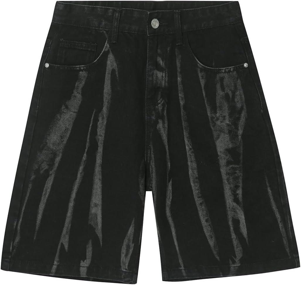 imageEMMIOL Baggy Jorts Men Jean Shorts Summer y2k Grunge Denim Shorts Vintage Distressed Loose Fit StreetwearBlackstained