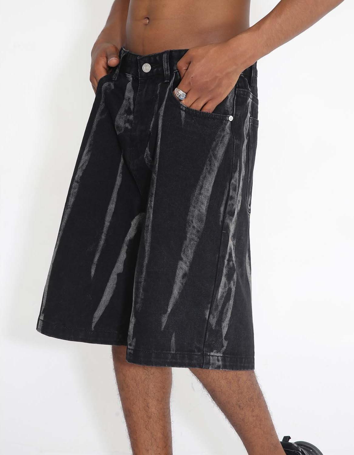 imageEMMIOL Baggy Jorts Men Jean Shorts Summer y2k Grunge Denim Shorts Vintage Distressed Loose Fit StreetwearBlackstained