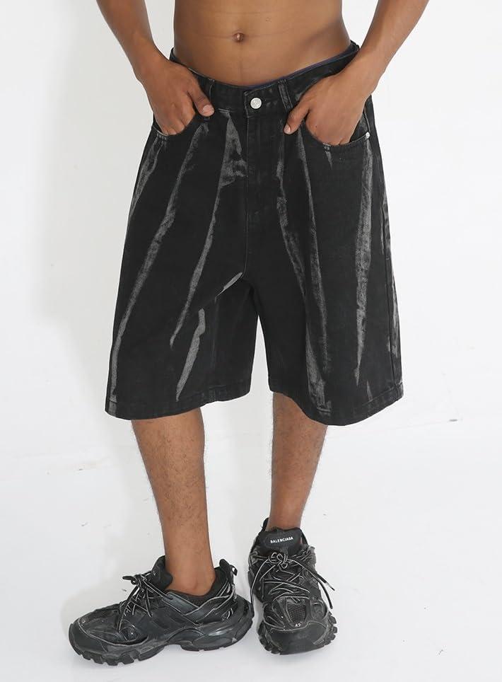 imageEMMIOL Baggy Jorts Men Jean Shorts Summer y2k Grunge Denim Shorts Vintage Distressed Loose Fit StreetwearBlackstained