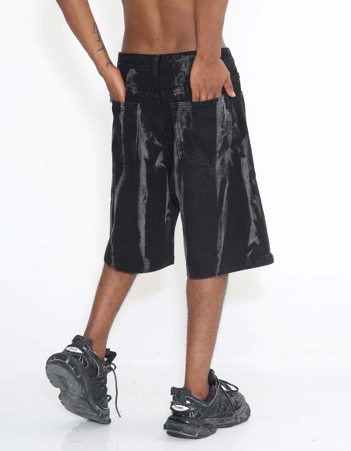 imageEMMIOL Baggy Jorts Men Jean Shorts Summer y2k Grunge Denim Shorts Vintage Distressed Loose Fit StreetwearBlackstained