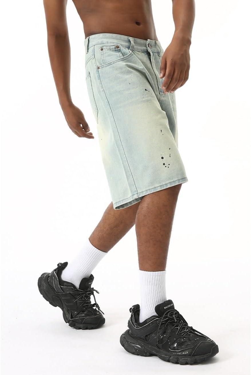 imageEMMIOL Baggy Jorts Men Jean Shorts Summer y2k Grunge Denim Shorts Vintage Distressed Loose Fit StreetwearLight Blueinked