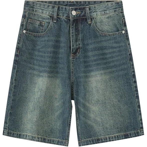 imageEMMIOL Baggy Jean Shorts Men y2k Jorts Hip Hop Comfortable Denim Tears Shorts High Waisted and Wide Leg Mens Jeans Loose fit Vintage Hip Hop Streetwear Skateboard Summer