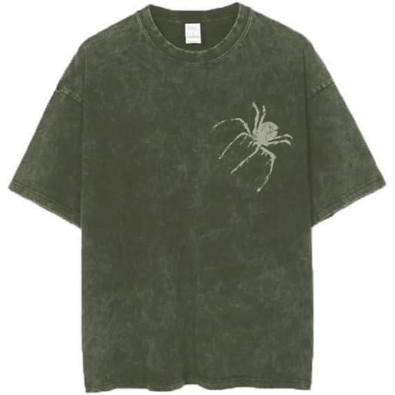 imageEMMIOL Mens Spider Graphic Grunge T Shirts Crew Neck Loose Fit Tees Solid Streetwear Cotton Tops Vintage DesignArmy Green
